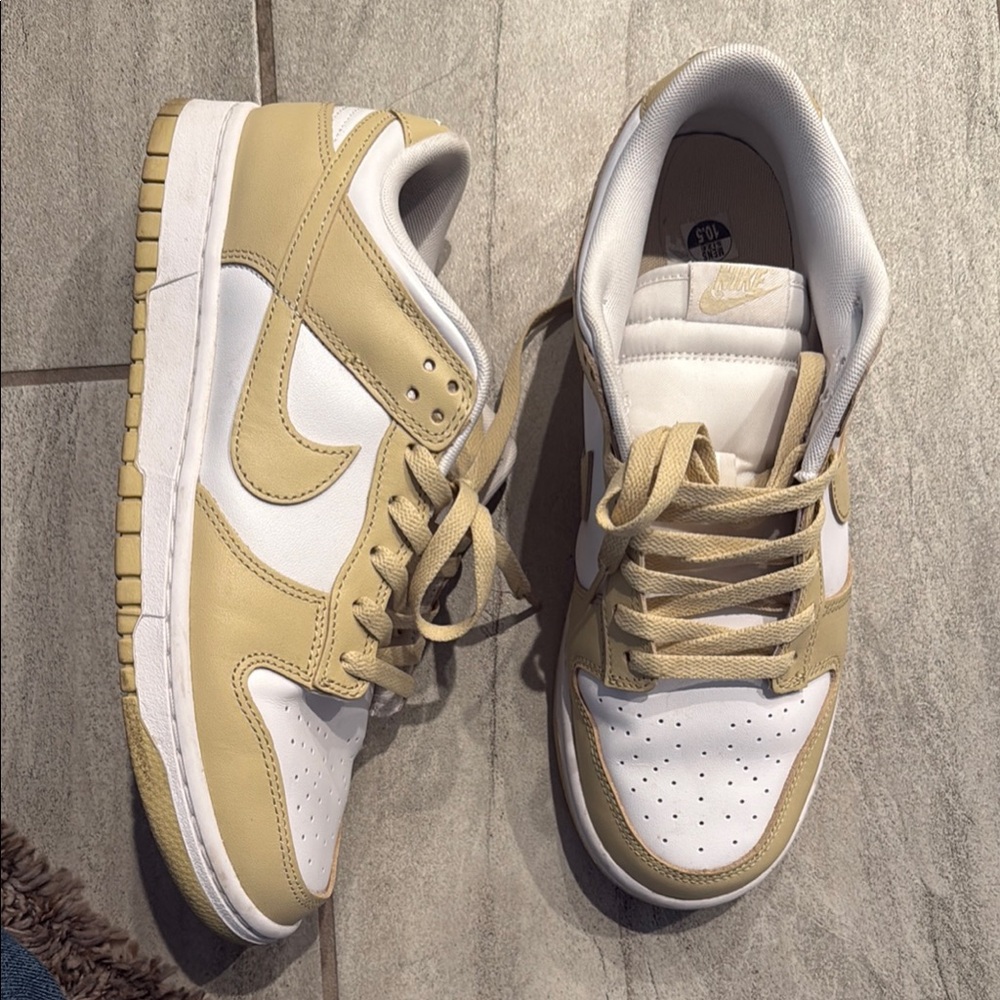 Nike White and Tan Dunk Low Sneakers Classic Design